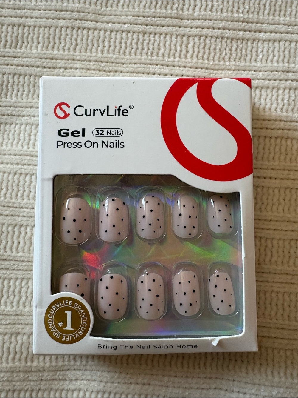 Curvlife Gel Press On Nails Nude Pink with Black Dots